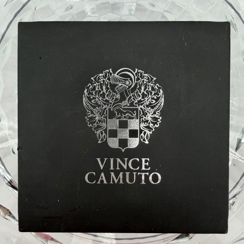 Vince Camuto Men Falco Stainless Steel  Silver Dial Blk Genuine Leather Band NEW